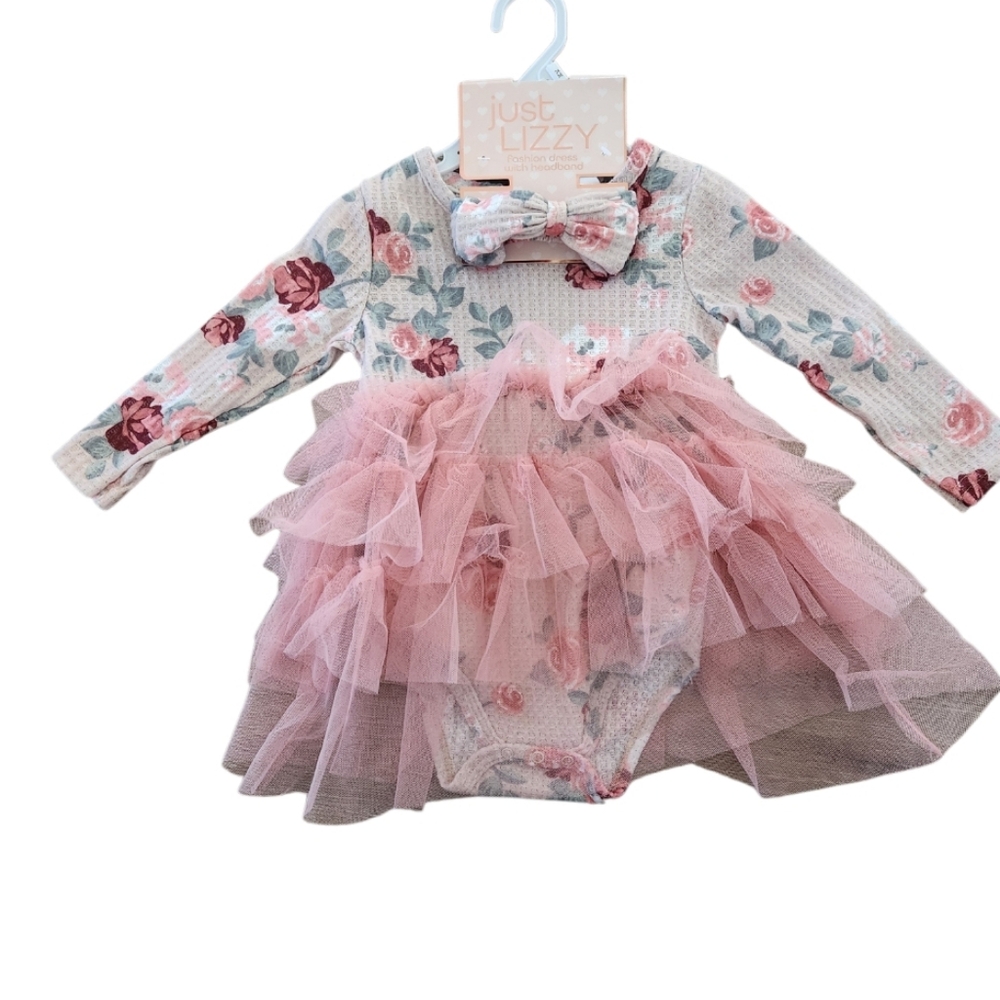 ADORABLE WAFFLE KNIT ONE PIECE WITH TUTU & MATCHING HEADBAND NWT SZ 24M